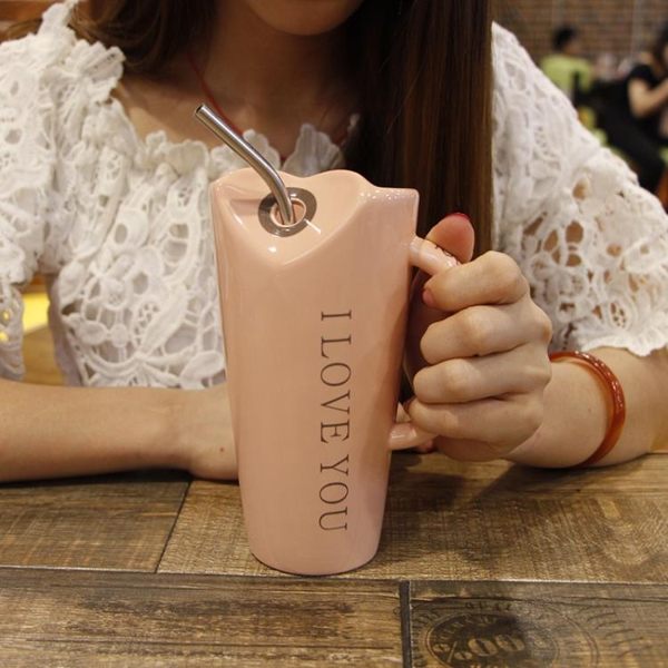 馬克杯 創意可愛簡約個性陶瓷喝水馬克杯大容量帶吸管勺男女辦公室家用杯