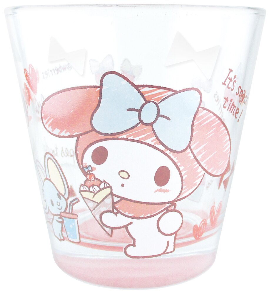 大賀屋 日貨 美樂蒂 玻璃杯 水杯 汽水杯 酒杯 水晶杯 啤酒杯 杯子 磨砂杯 三麗鷗 杯 正版 J00017301