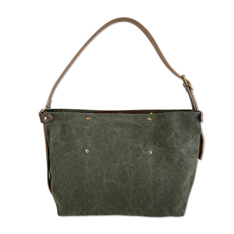 日本水洗帆布防潑水側背包手提包兩用包 - 墨綠