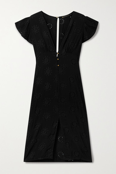 黑色马德拉刺绣巴里纱 - 正面配有单排半开式纽扣；背面钥匙孔式开口设计，上端配有纽扣，背面配有半开式隐形拉链 - 100% 粘胶纤维；衬里材质：100% 氨纶 - 干洗 - ViX 这款 