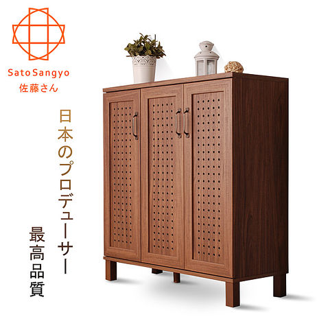 【Sato】GENKA時間絮語三門鞋櫃‧幅87cm ◆究極細膩的日本品質，創造極舒適的居家環境◆鞋櫃內深度達33公分，男鞋或大尺寸女鞋也放得下◆三門8層板排孔設計任意調節層板高低，大小層板搭配，收納2