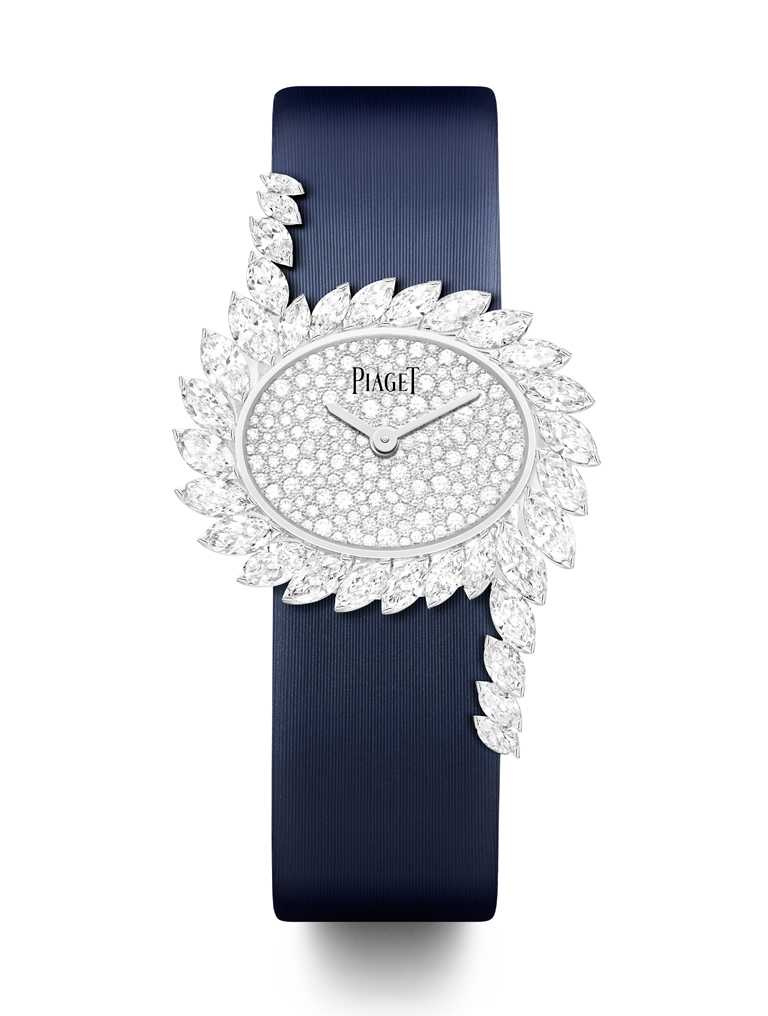 PIAGET「Limelight Gala」系列，18K白金鑲鑽高級珠寶腕錶╱雪花鑲嵌190顆圓形明亮式切割美鑽錶盤，23mm╱4,230,000元。（圖╱PIAGET提供）