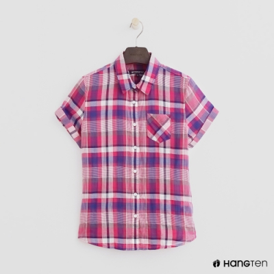 Hang Ten - 女裝 - 甜美反折格紋襯衫 - 粉