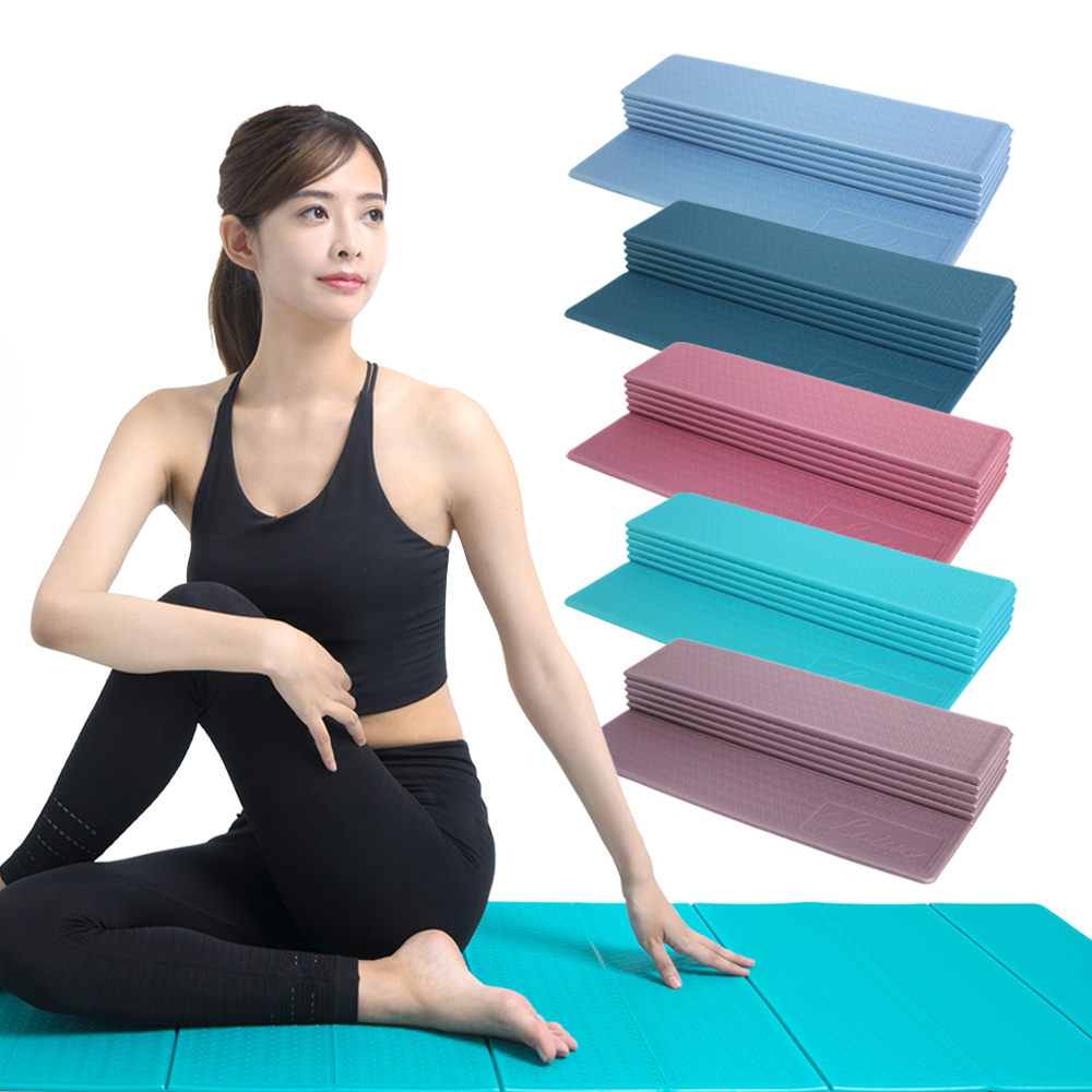 【lotus】台灣製歐規專業摺疊瑜珈墊+獨家打版收納袋-5色材 質：tpe+eva 重 量：約1000g±2%(海軍藍/乾燥玫瑰/地中海黯藍/第凡內綠/微薰紫灰)產 地：台灣 厚 度：6mm 長 度：