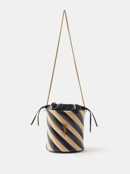 Saint Laurent - Alix Striped Quilted-leather Bucket Bag - Womens - Black Beige