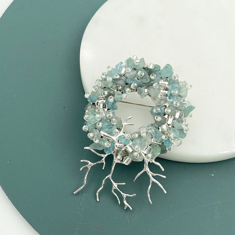 【母親節禮盒】和風天然石胸針 銀杏胸針 日本風格胸針 海藍寶胸