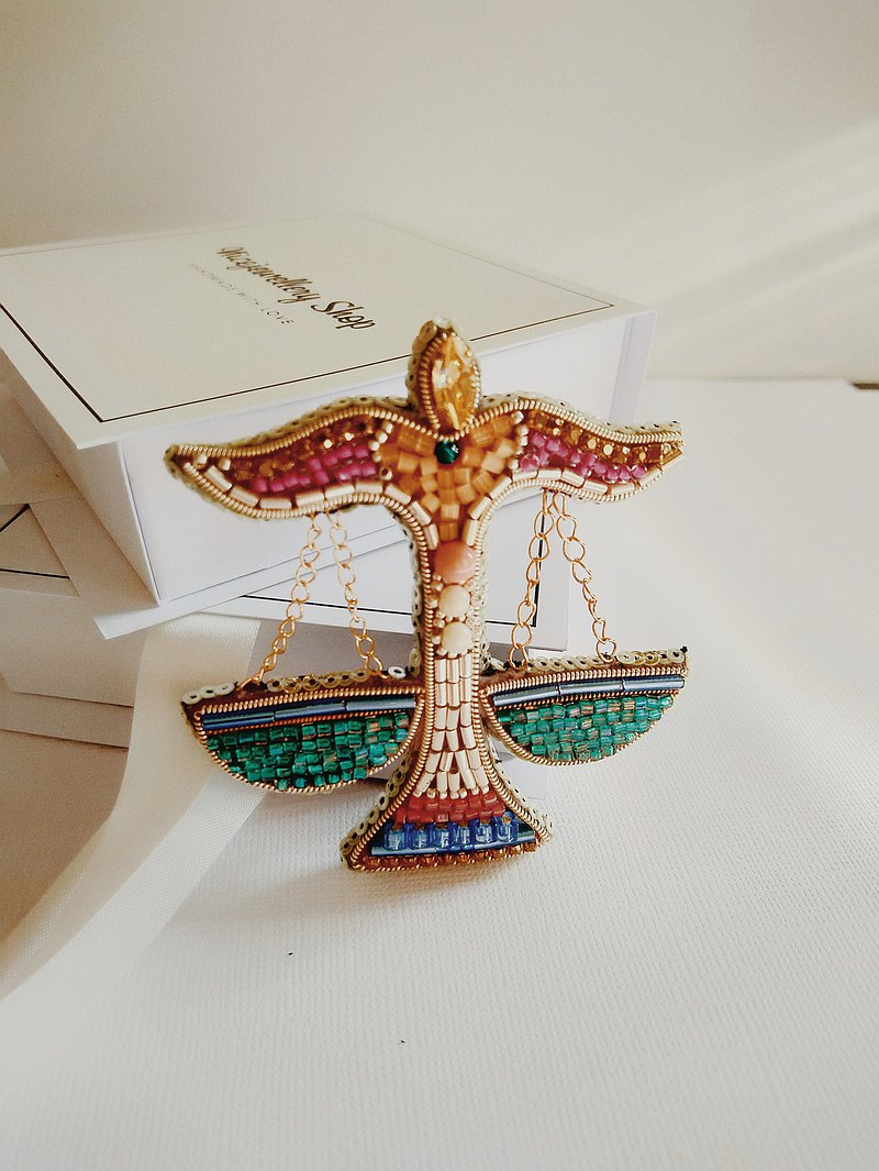 胸針 天秤座 十二生肖 個性禮物 刺繡胸針 串珠別針
