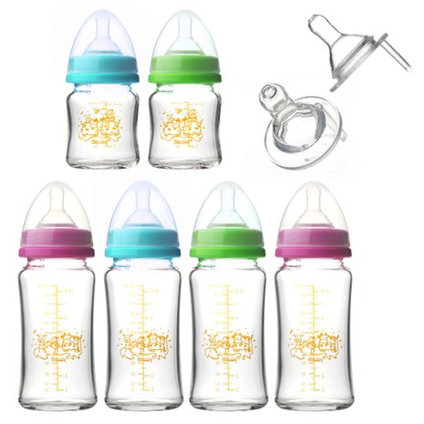 貝喜力克 防脹氣高耐熱寬口徑玻璃奶瓶組(4大2小)L*2