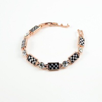 玫瑰金手鍊 純銀鑲鑽手環 -黑白棋盤格歐美時尚情人節生日禮物女飾品73ku132【獨家進口】【米蘭精品】