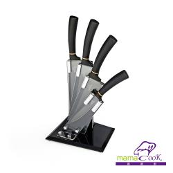 Mama Cook廚神系列-黑鈦晶鋼刀具組(片刀+料理刀+廚師刀+萬用刀+刀座)