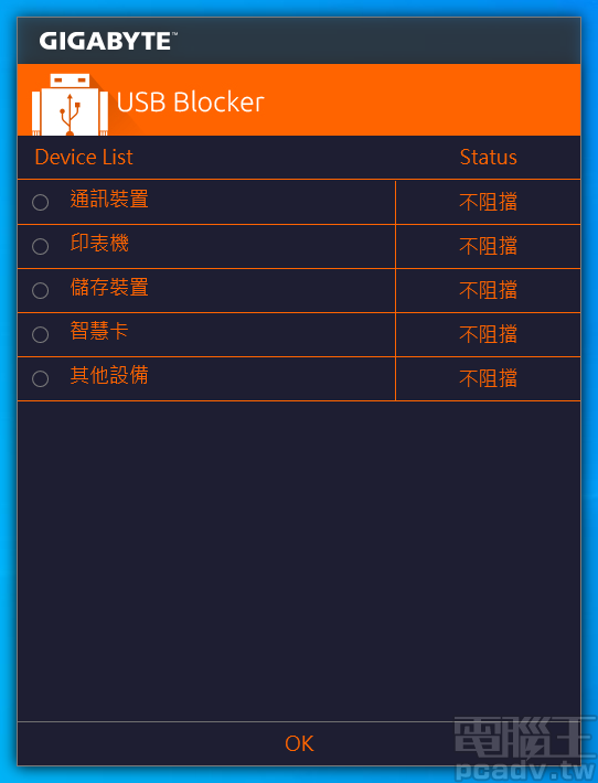 ▲ USB Blocker 控制是否允許使用 USB 埠，並以 USB 裝置類型作為細項分類。
