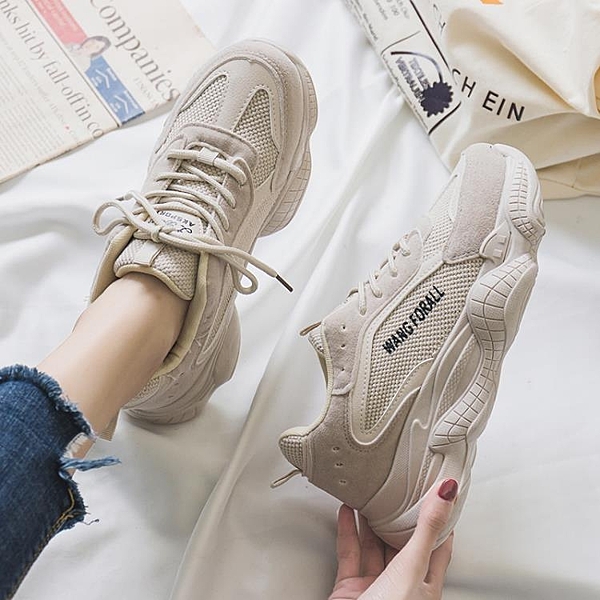 ins加絨老爹女鞋2018新款網紅韓版百搭學生秋冬季厚底小白運動鞋