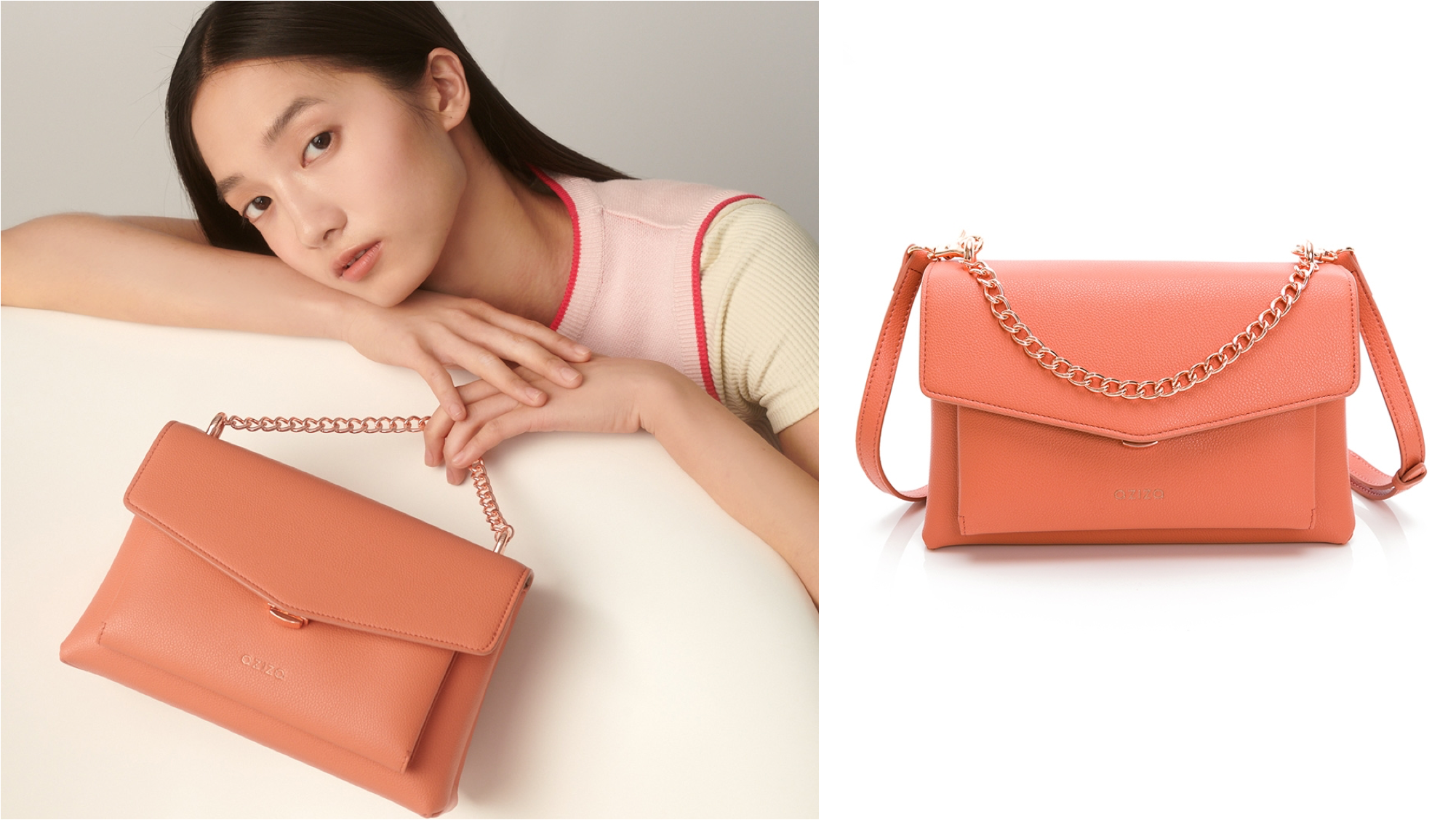 aziza CARLINE鍊帶手提斜背包 珊瑚紅