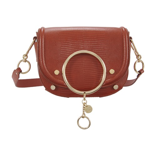 See By Chloé's Mara cross-body bag is in lizard print cowhide, enhanced with an oversize metal ring