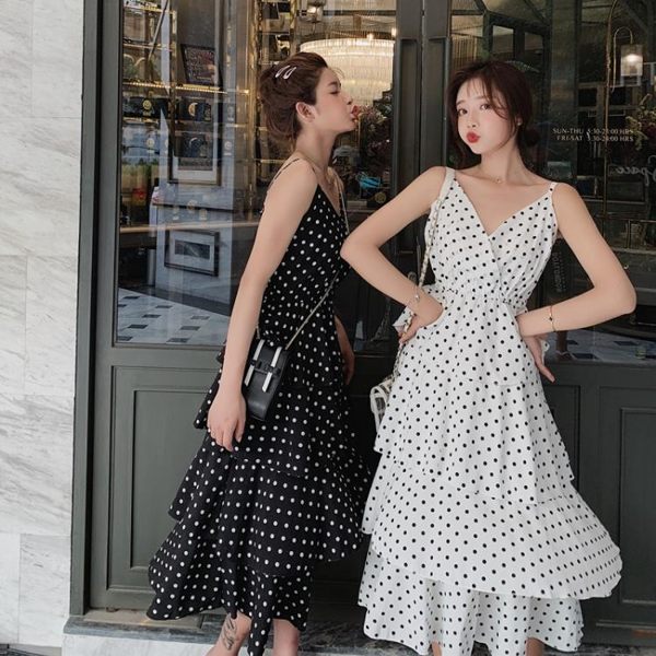 2019 春夏 新 洋裝吊帶連身裙2019新款夏很仙的法國小眾閨蜜蛋糕小清新長裙子超仙女