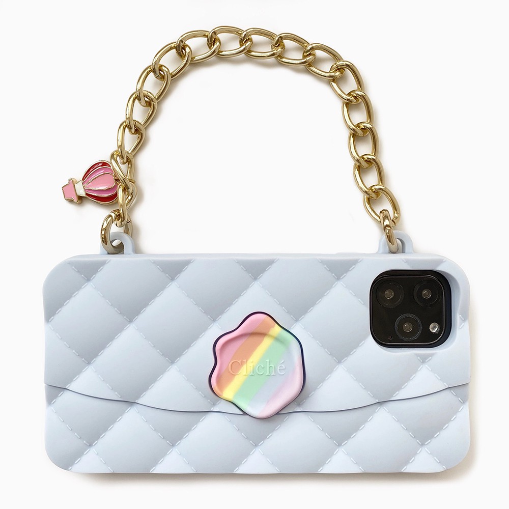 經典Cliche輕柔藍信封晚宴包 夢幻獨角獸配色系列簡單繽紛的小巧思_超療癒手繪熱氣球吊飾 ● 採用日本醫療等級矽膠製成 ● 僅適用於 iPhone 11 Pro Max (6.5吋) ● 相機及螢幕