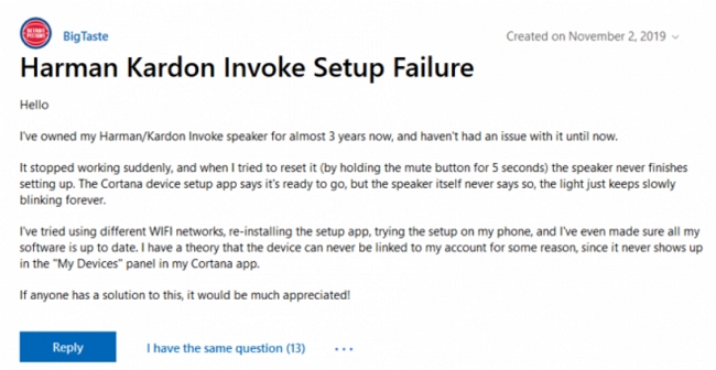 微軟的語音助手不值得支持，兩年前花199美元買來的Harman Kardon 智慧音箱已成「失智音箱」