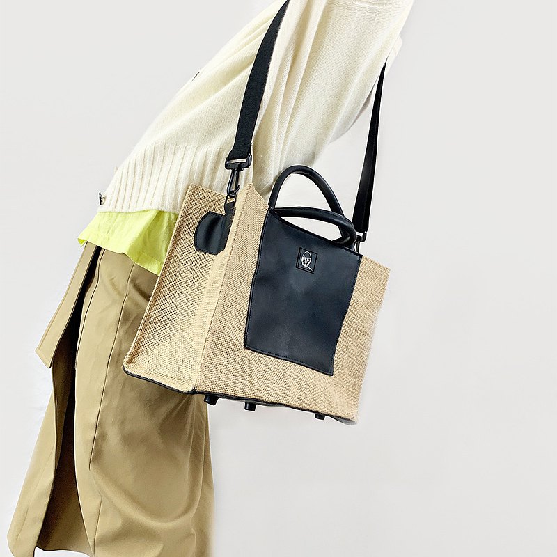 REBIRTH野生設定冬拼接撞色高級原創黃麻實用男士女士包袋托特包