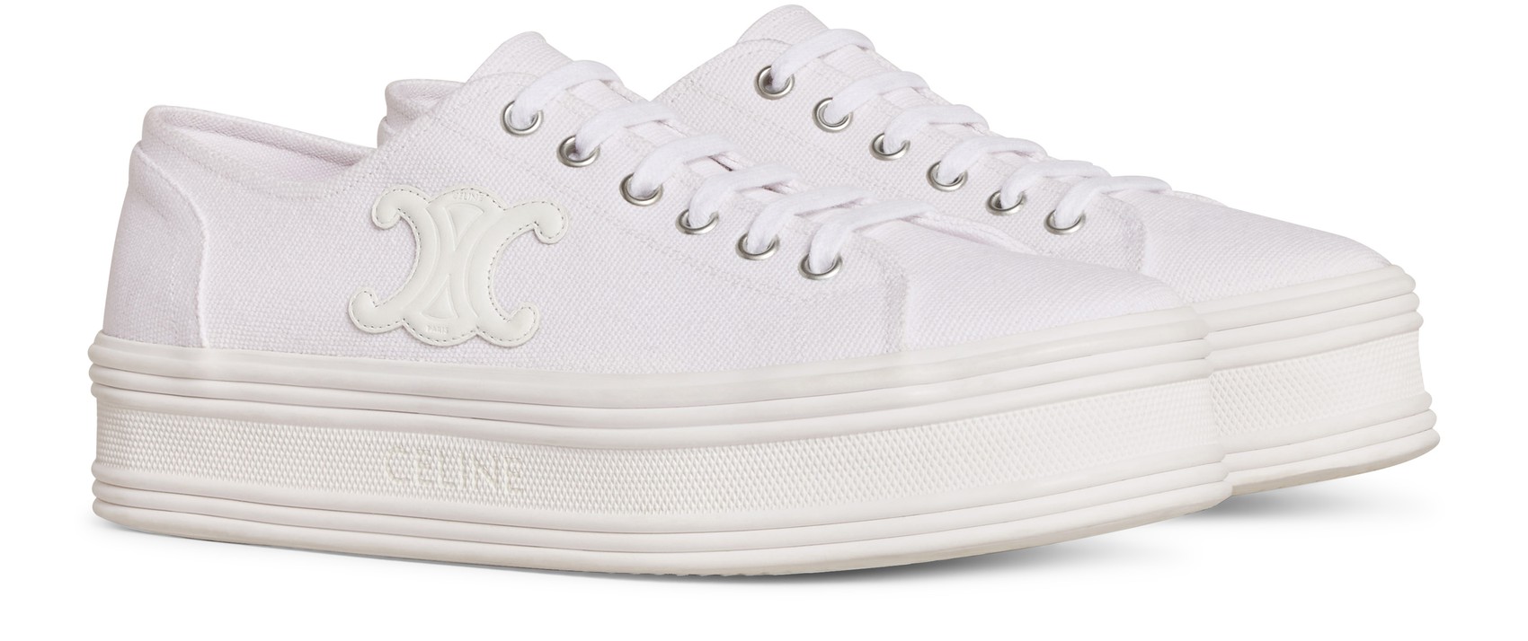 CELINE Jane low lace-up sneaker in canvas and calfskin