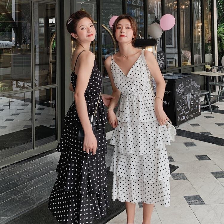 吊帶連衣裙2019新款夏很仙的法國小眾閨蜜蛋糕小清新長裙子超仙女
