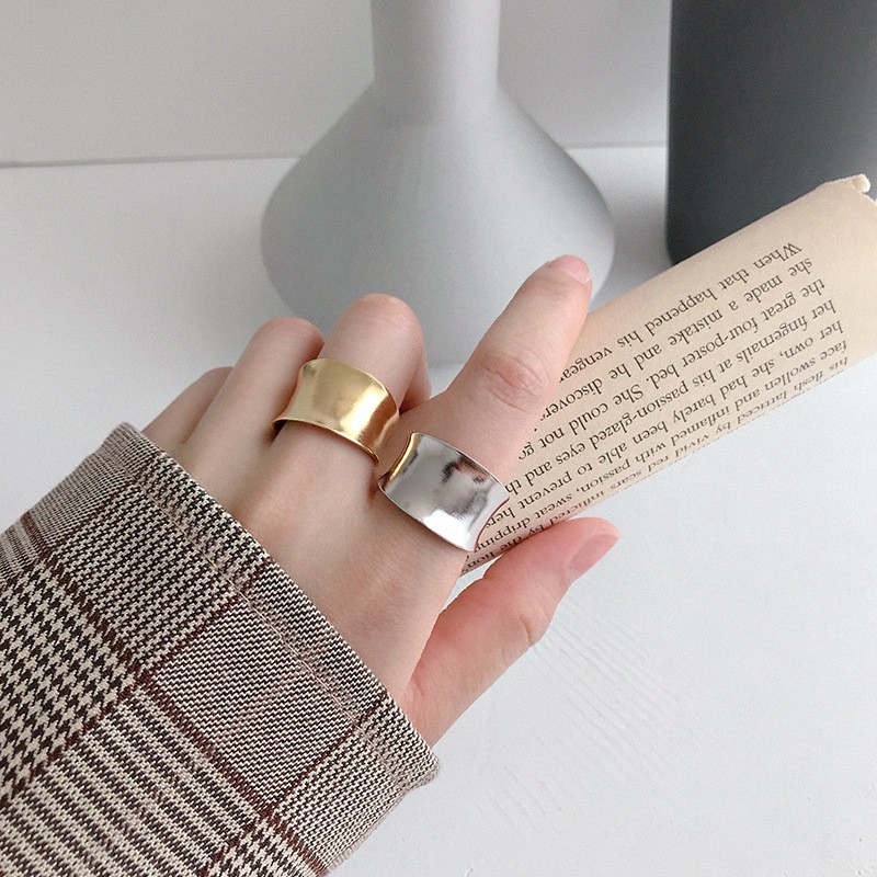 【Slow life】韓國不規則磨砂光面戒指 冷淡風S925純銀百搭寬面食指戒