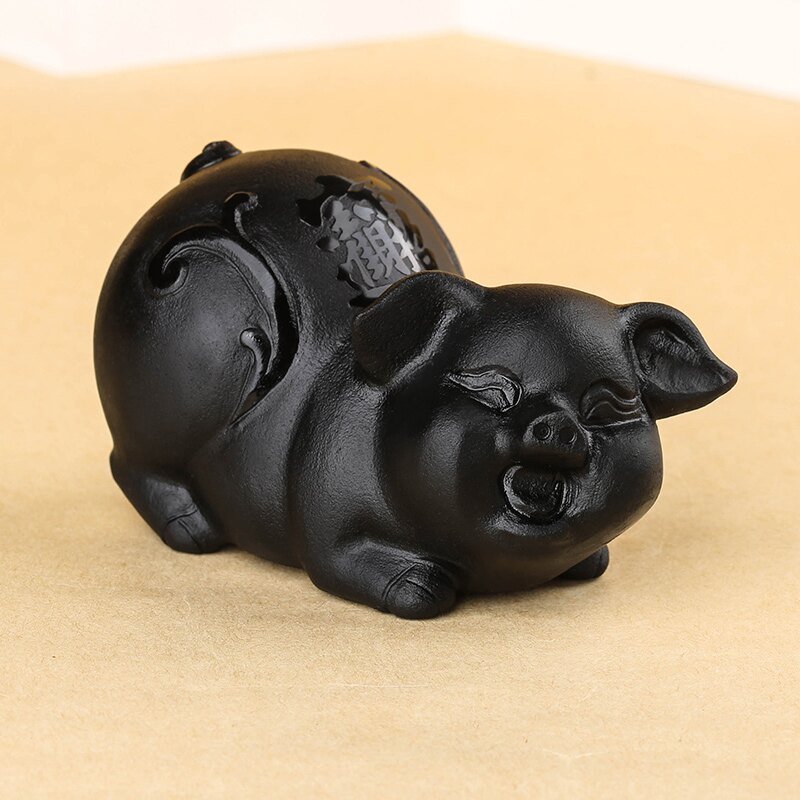 天然黑曜石招財豬擺件家居風水生肖豬吉祥物客廳酒柜玄關招財擺設