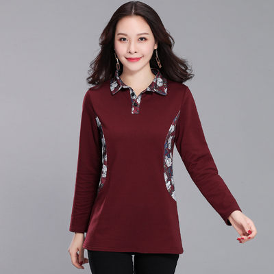 M-4XL長袖T恤打底衫1205#襯衣領大碼女裝T恤（大量現貨）F1F100朵维思