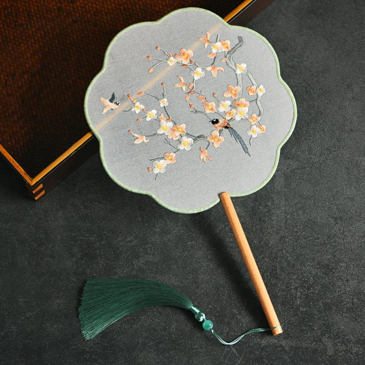 中國風古典古風長柄雙面刺繡機繡團扇漢服旗袍走秀拍照復古風扇子