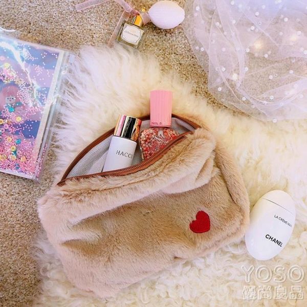 化妝包 日系可愛毛絨化妝包女大容量珍珠刺繡少女心化妝品收納包ins『優尚良品』