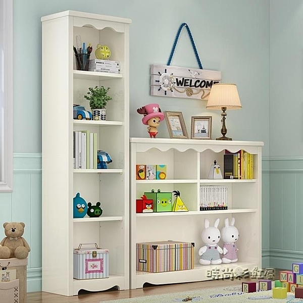書櫃書架簡約現代學生落地置物架白色實木兒童書架創意韓式收納櫃