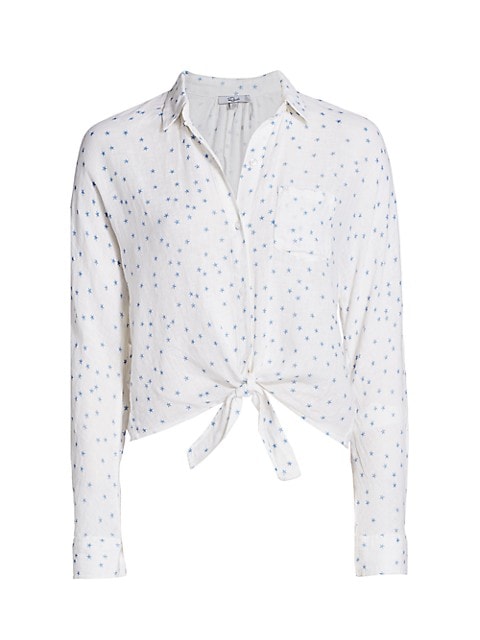 Speckled throughout with stars, this airy blouse exudes enchantment.; Spread collar; Long sleeves; B