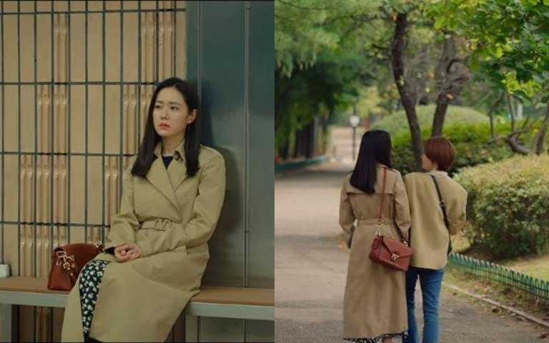 孫藝珍以一身率性裝扮搭配Mademoiselle白蘭地酒色斜揹袋。（圖／翻攝Netflix）