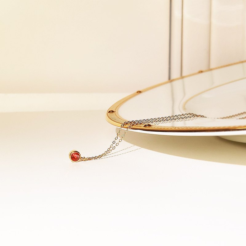 【禮物】石榴紅/ 生日石 14K金色項鍊|生日石|幸運色|1月|7月