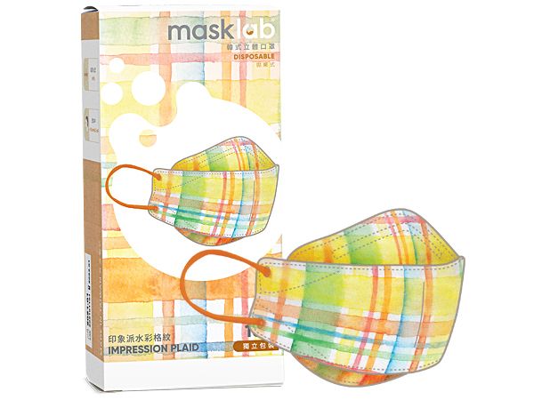 masklab~成人KF韓式立體口罩(盒裝10入) 印象派水彩格紋【DS002148】