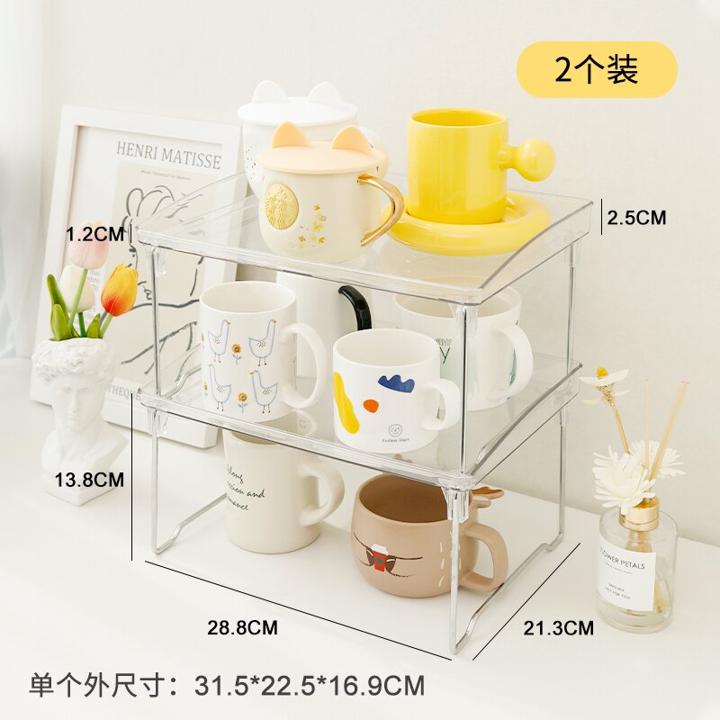 杯子置物架/杯子收納架 馬克杯架子置物架水杯一次性杯亞克力玻璃茶杯雙層防塵透明收納架【DD37902】