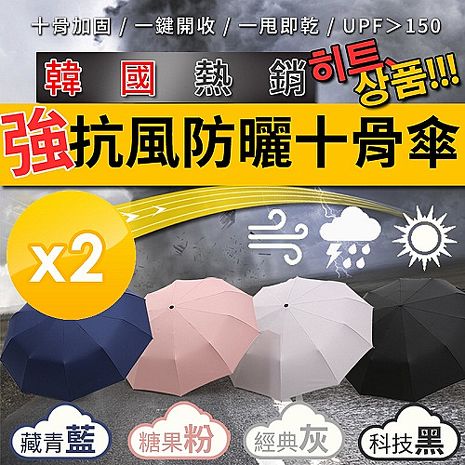 【m.s嚴選】韓國熱銷十骨防風晴雨傘-2入組科技黑