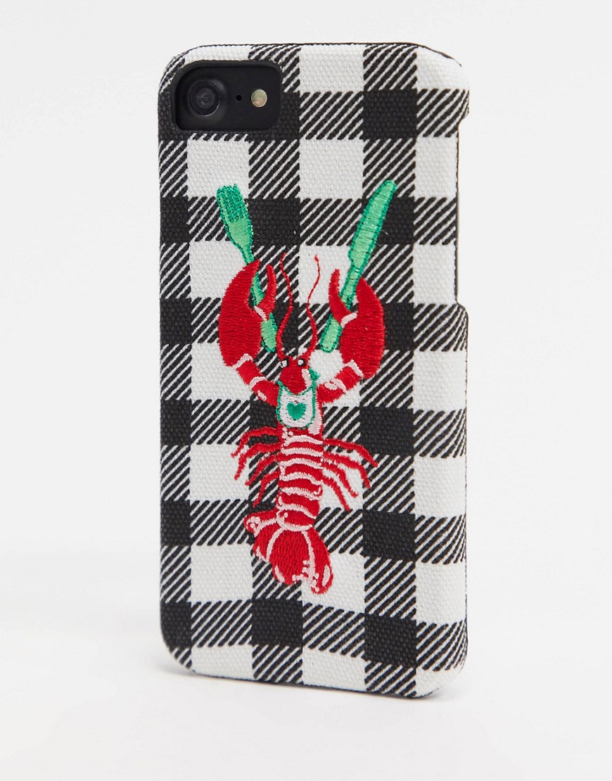 iPhone case by Skinnydip Match your phone to your mood Protective hard-shell fabric case Check design Embroidered lobster detail Fits multiple sizes - see drop down for more information