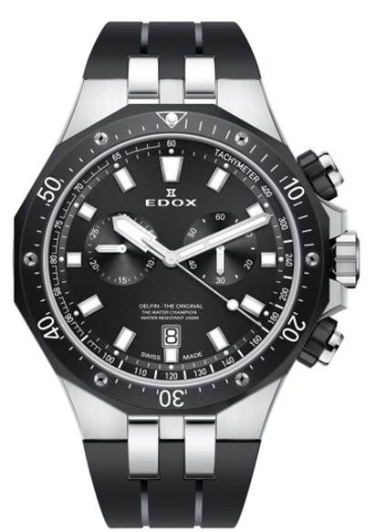 EDOX 依度 Delfin 專業200米防水E10109.357NCA.NIN計時碼錶黑/鋼43mm