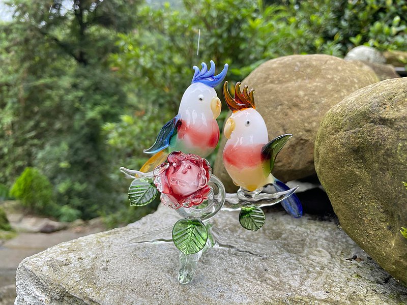 水晶玻璃 鸚鵡 成雙成對