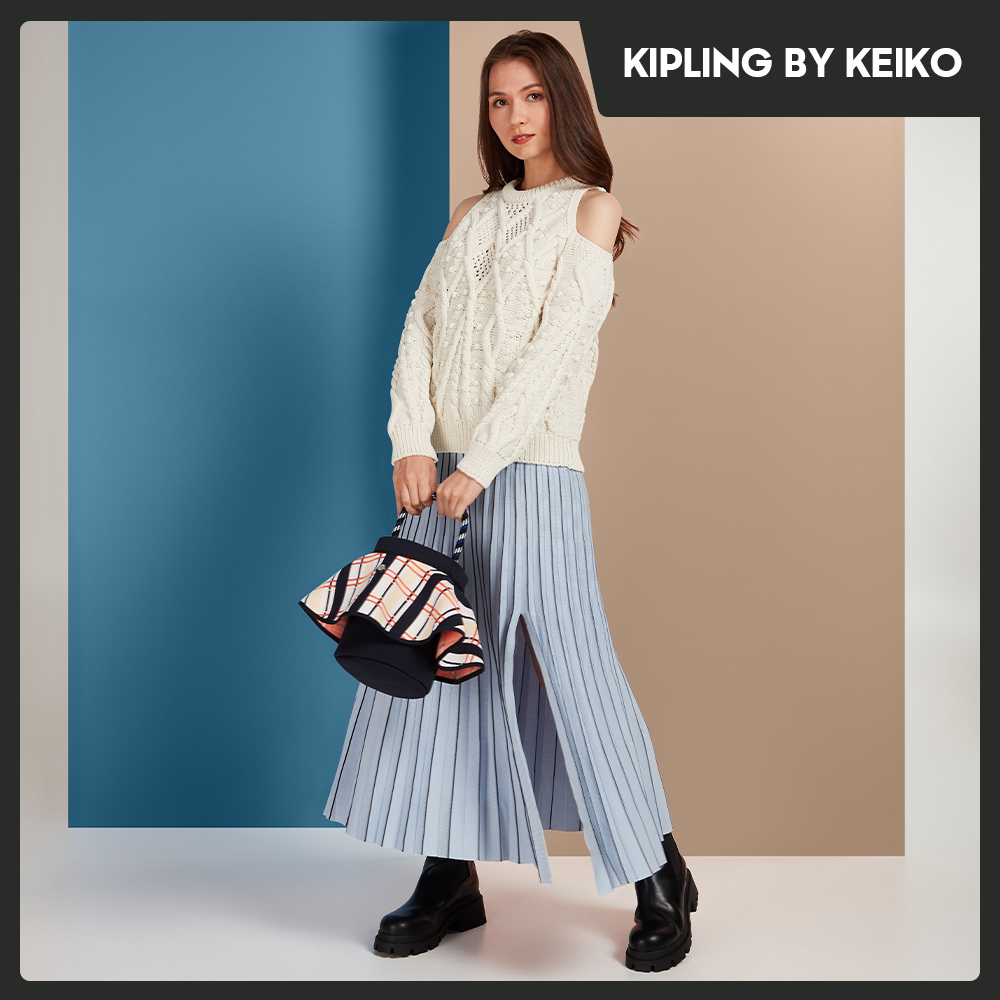 Kipling By Keiko 經典針織暖調格紋兩用隨身水桶包-SKIRT BAG