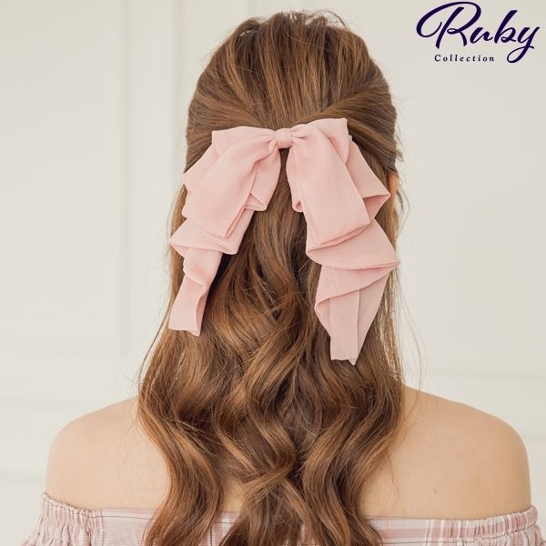 髮飾 韓國直送‧緞帶感大蝴蝶結彈簧髮夾-Ruby s 露比午茶