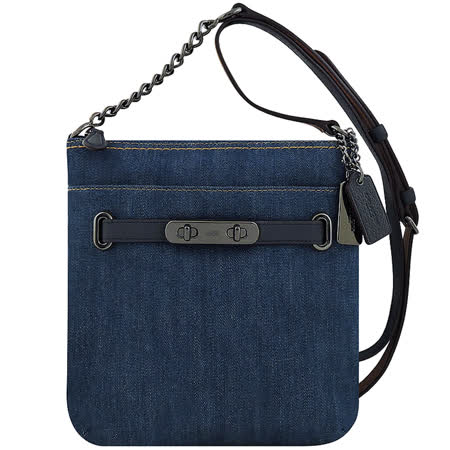 單寧織紋布搭配荔枝紋皮革設計正面以一皮帶造型釦環妝點背帶可調整，可肩背或斜背使用