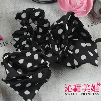 髮束 髮圈 大蝴蝶結 日韓頭飾居家小物 - 波點芭比(黑底白點) -沁甜美姬