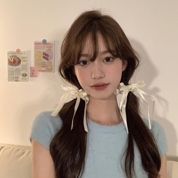 sppgge ONE~【蜜桃茶】奶油絲帶蝴蝶結髮圈ins髮飾女網紅韓國扎頭髮氣質馬尾