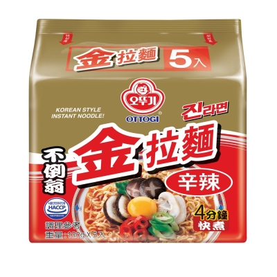 韓國【不倒翁 OTTOGI】金拉麵-辛辣口味 (120g*5入)*16袋