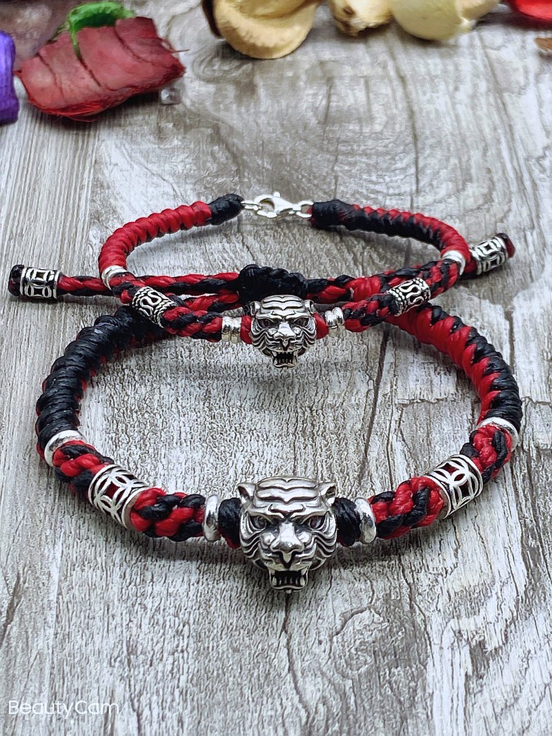 情侶對鍊。霸氣虎頭。蠟線手環。幸運手鍊。純銀。正偏財。貴人。