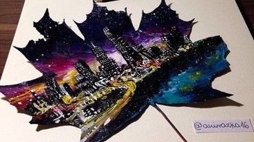 在落葉上繪畫的 16 歲少女 完全無師自通