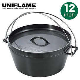 丹大戶外用品 日本【UNIFLAME】U660966 12吋黑皮鐵鍋/荷蘭鍋/鑄鐵鍋/戶外鍋具/野炊露營