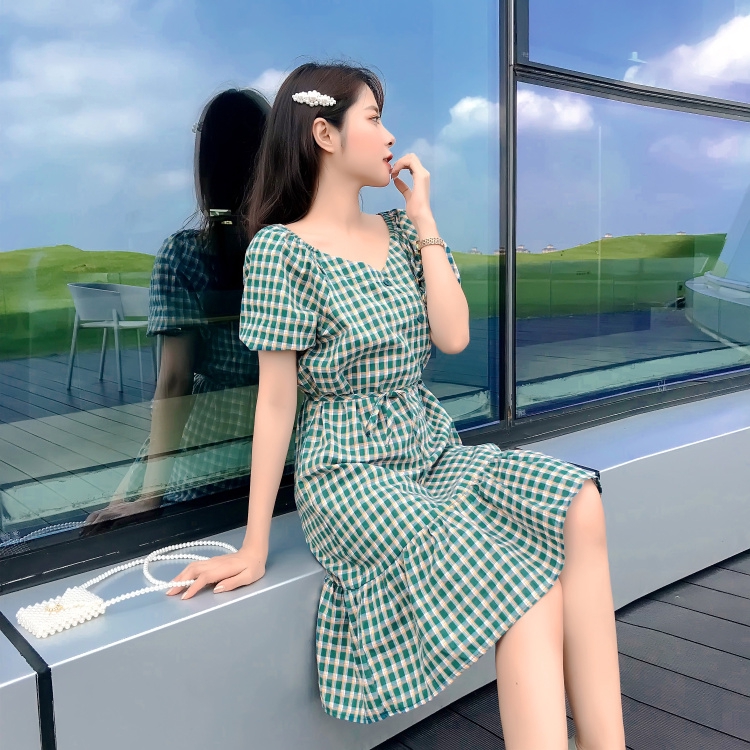 M-4XL大尺碼衣著牛油果綠胖mm大碼連衣裙夏微胖女孩穿搭顯瘦遮肚220斤超仙仙女裙