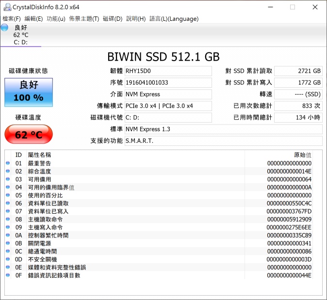 固態硬碟為M.2 2280尺寸、PCIe Gen3 x4介面並支援NVMe協定的Bwin SSD 512GB